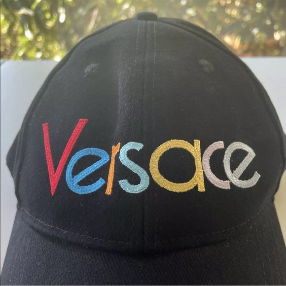 VERSACE Ittiere Black Colourful Spellout Logo Cap - Made In Italy - Designer - Picture 7 of 9